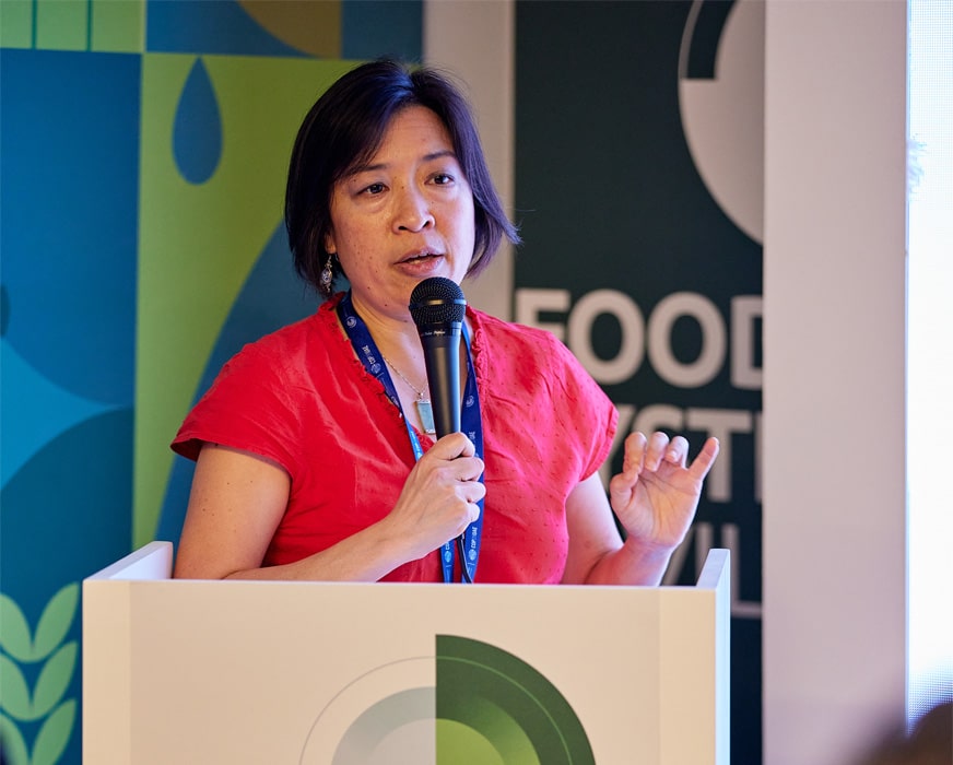Patty makes a speech at the Food Systems pavilion at COP28 in Dubai
